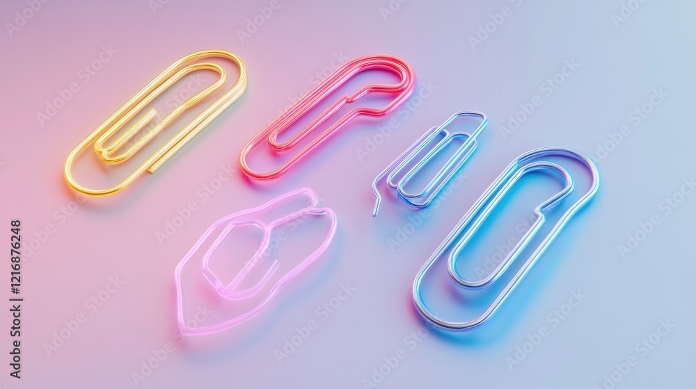 Colorful paperclips arranged on pastel background. Office supplies, stationery, close-up shot Colorful paperclips arranged on pastel background. Office supplies, stationery, close-up shot
