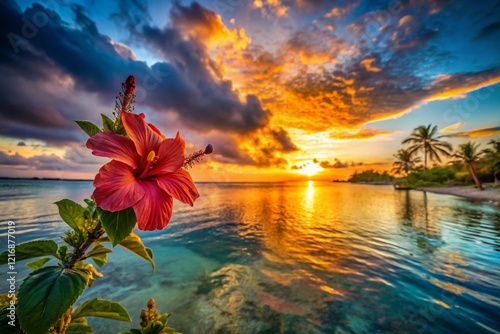 Aitutaki Lagoon Sunset: Double Exposure of Tropical Paradise photo