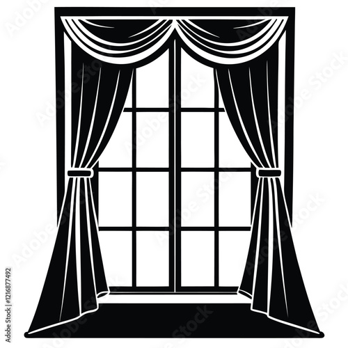 Silhouette aesthetic window with curtain black color only