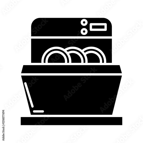 Dishwasher flat line icon. Household appliances sign. Vector illustration of house equipment store or plumbing service.

