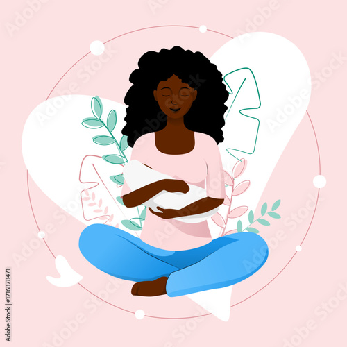 African american mother tenderly holding a baby on a floral background