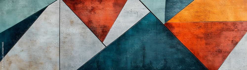 Fototapeta premium A vibrant abstract wall art featuring geometric shapes in bold colors. Ideal for modern interiors, this artwork brings a fresh and energetic vibe to any space.