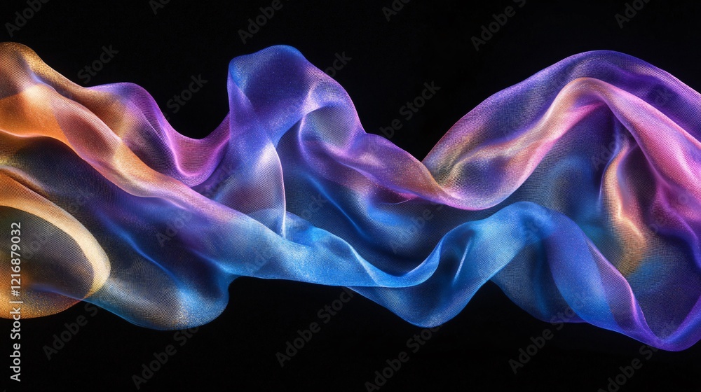 Colorful Flowing Fiber Texture with Shades of Blue Purple and Orange on a Black Background Colorful Flowing Fiber Texture with Shades of Blue Purple and Orange on a Black Background