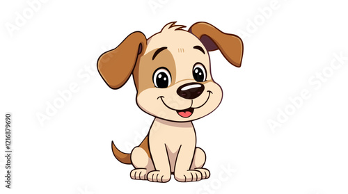 Cute cartoon puppy illustration with a cheerful expression sitting happily