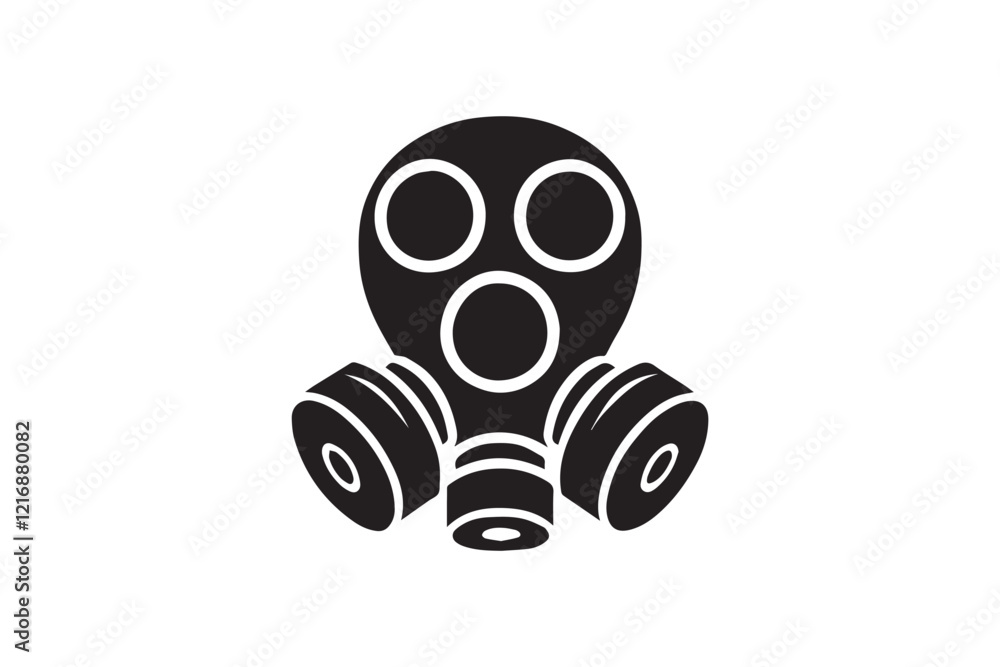 simple and subtle vector silhouette of gas mask in black and white, set against a white background. simple and subtle vector silhouette of gas mask in black and white, set against a white background.