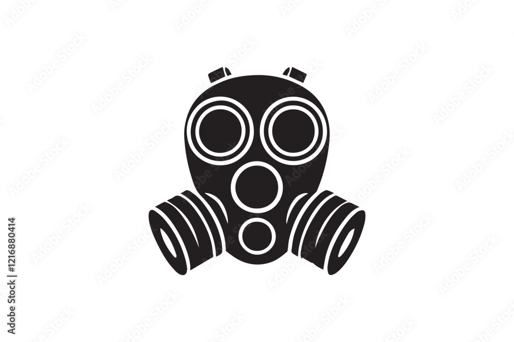 simple and subtle vector silhouette of gas mask in black and white, set against a white background. simple and subtle vector silhouette of gas mask in black and white, set against a white background.