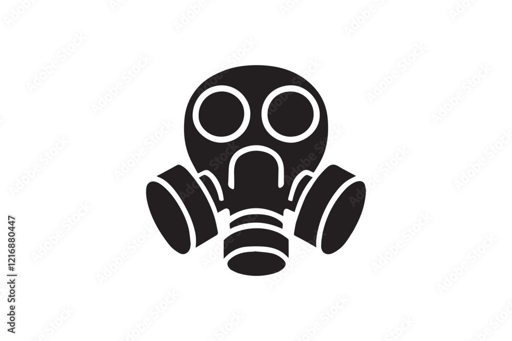 simple and subtle vector silhouette of gas mask in black and white, set against a white background. simple and subtle vector silhouette of gas mask in black and white, set against a white background.