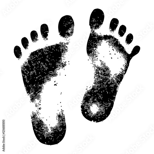 Abstract Human Footprint Splat and Drip Detailed Black and White Outline Line Art Drawing