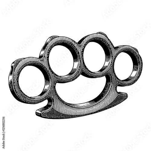 Iron Knuckle Detailed Black and White Outline Line Art Drawing with Hatching Engraved Style