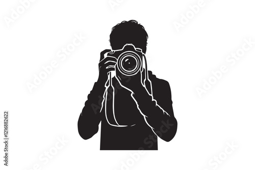 simple and subtle camera man vector silhouette black and white, set against a white background. 