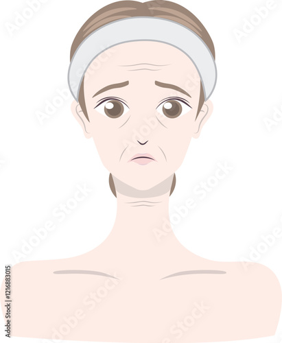 シワに悩む女性のイラスト