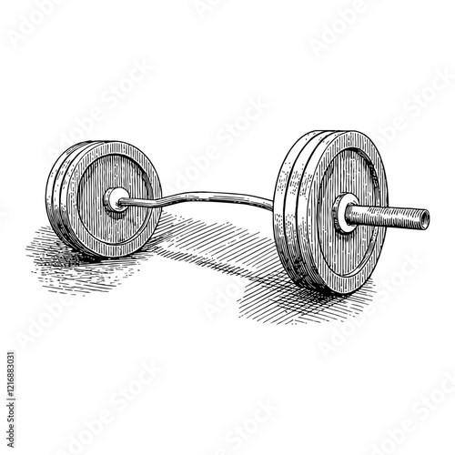 Olympic Weight Barbell for Gym Workout Black and White Outline Line Art Drawing