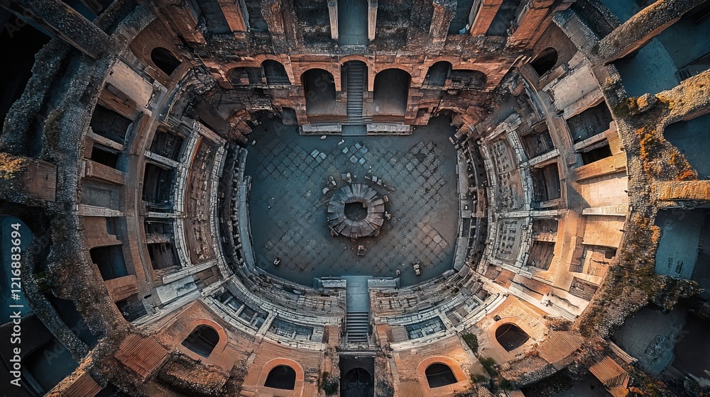 Witness the grandeur of the Virgiliano Amphitheater from above. This aerial perspective captures the sweeping expanse and intricate details of one of Rome's most iconic monuments. Witness the grandeur of the Virgiliano Amphitheater from above. This aerial perspective captures the sweeping expanse and intricate details of one of Rome's most iconic monuments.