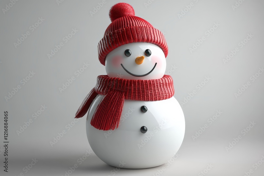 Playful snowman decoration wearing a red hat and scarf, bringing joy to winter celebrations indoors Playful snowman decoration wearing a red hat and scarf, bringing joy to winter celebrations indoors