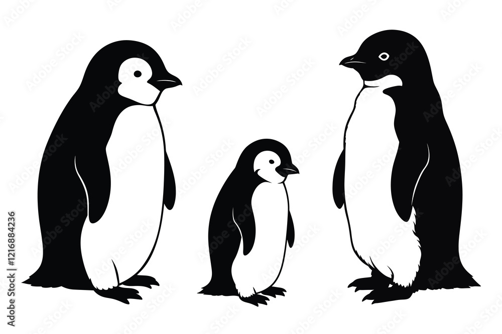 Naklejka premium Penguin vector graphic silhouette illustration. 