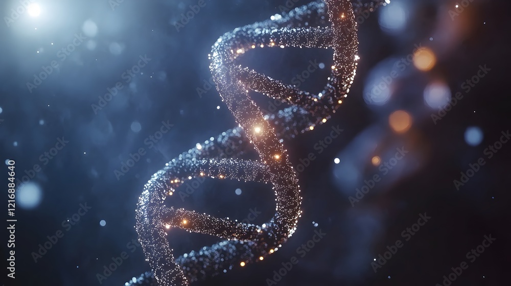 Abstract DNA Strand Digital Art Sparkling Glowing Particles Elegant Blue Background Modern Science Technology Medical Research Genetic Code Helix Structure Abstract DNA Strand Digital Art Sparkling Glowing Particles Elegant Blue Background Modern Science Technology Medical Research Genetic Code Helix Structure