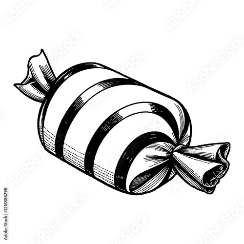 Striped Wrapped Candy Sweet Treat Black and White Outline Line Art Drawing