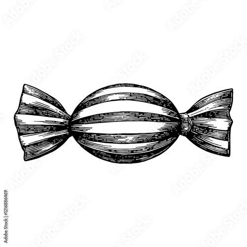 Striped Candy Sweet Treat in Detailed Black and White Outline Line Art Drawing