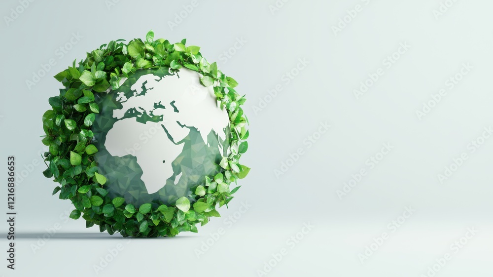 Conceptual Globe Made of Greenery and Leaves Combining Nature and Earth Themes Conceptual Globe Made of Greenery and Leaves Combining Nature and Earth Themes
