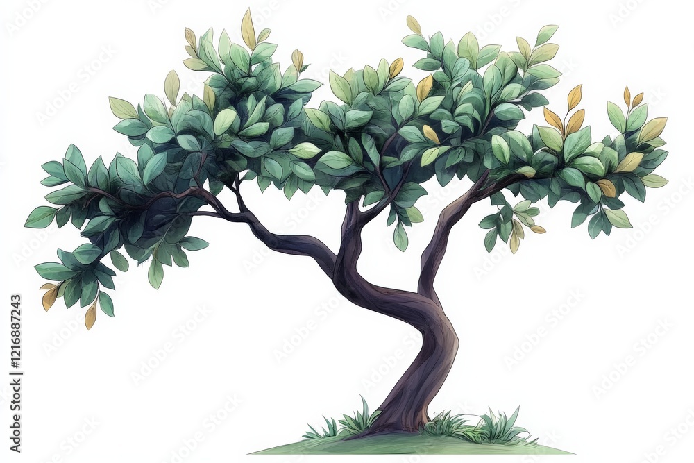 Naklejka premium Artistic representation of a lush green tree showcasing vibrant leaves and intricate branches