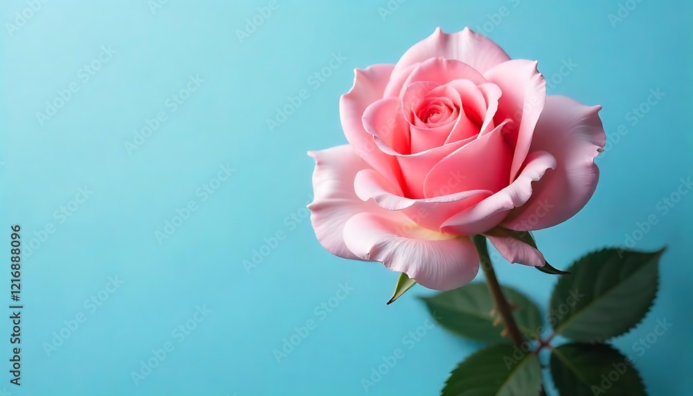 Fototapeta premium pink rose on blue background