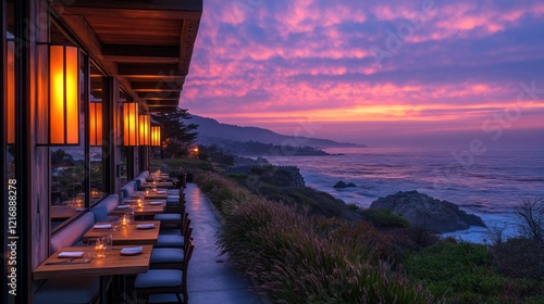 Coastal restaurant sunset ocean view dining photo