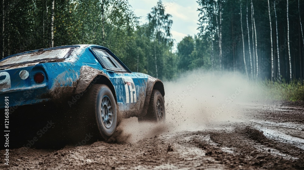 Car Drifting Through Loose Gravel in Overcast Forest Car Drifting Through Loose Gravel in Overcast Forest