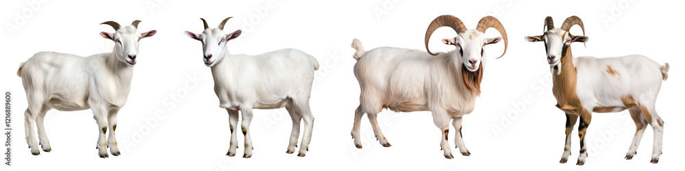 Fototapeta premium Goats of varying colors and sizes against a transparent background.