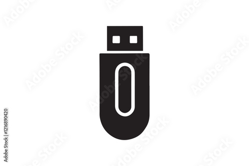 simple and subtle vector silhouette of pen drive Memory Stick in black and white, set against a white background. 