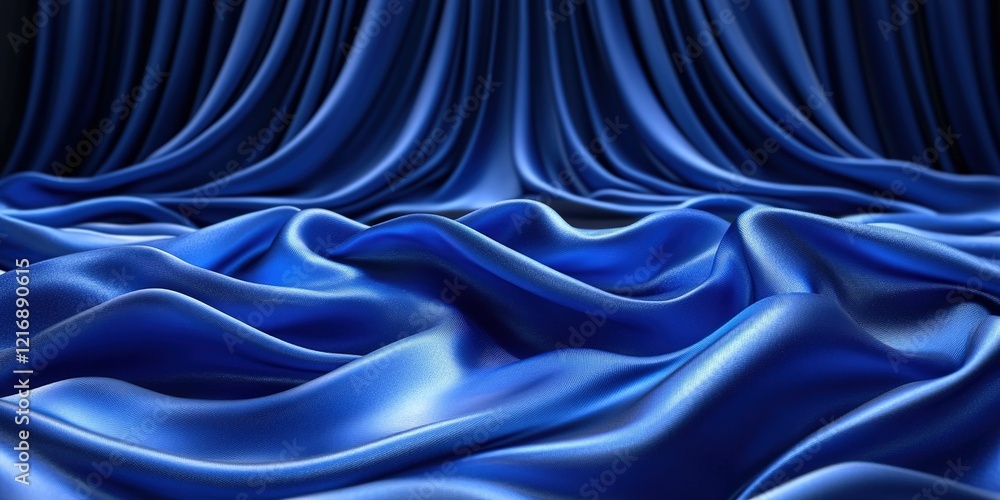 Obraz premium Elegant blue silk fabric draped gracefully in soft folds showcasing rich texture and depth