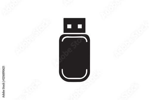 simple and subtle vector silhouette of pen drive Memory Stick in black and white, set against a white background. 