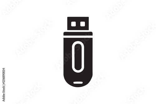 simple and subtle vector silhouette of pen drive Memory Stick in black and white, set against a white background. 