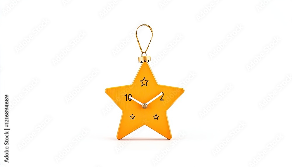 Bright yellow star-shaped clock with minimalist design, set against a clean white background, ideal for decor Bright yellow star-shaped clock with minimalist design, set against a clean white background, ideal for decor