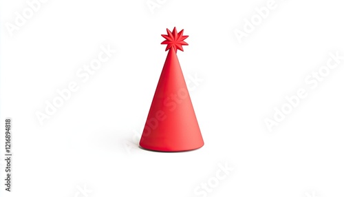 A vibrant red party hat with a star-shaped top, set against a clean white background, perfect for celebrations