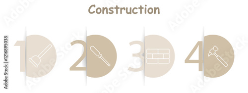 Construction set icon. Plunger, screwdriver, bricks, hammer, tools, maintenance, repair, building essentials