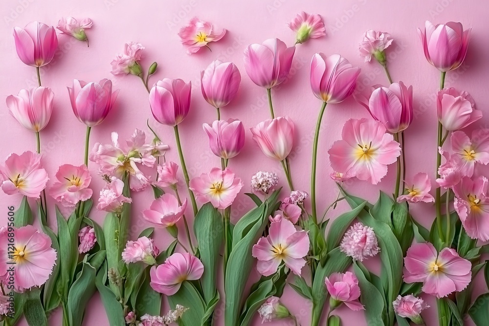 Obraz premium Beautiful arrangement of pink flowers displaying various types and shades in a vibrant floral design