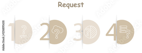 Request set icon. Help hand, thought bubble, question circle, list query. Customer support, problem-solving, service inquiries, user assistance