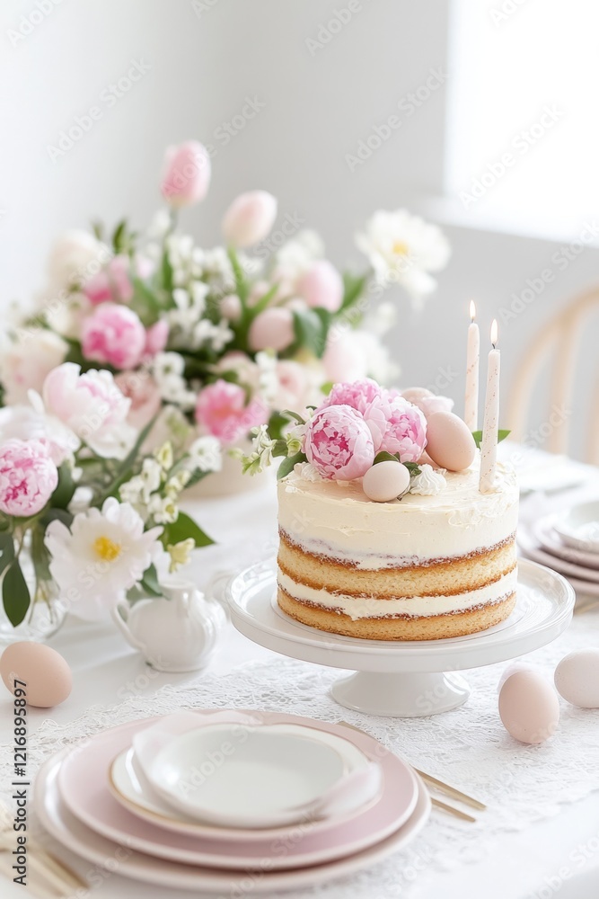 easter cake in pastel tones on pastel background. ai generated easter cake in pastel tones on pastel background. ai generated