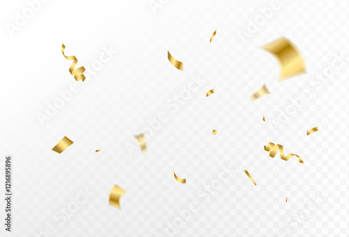 golg soft colorful confetti and ribbon streamers falling on a transparent background. blurred. Big and small,abstract frame,Vector. eps 10	
