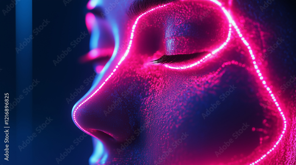 A depiction of dermal fillers in action, with glowing lines highlighting areas of enhancement on the face A depiction of dermal fillers in action, with glowing lines highlighting areas of enhancement on the face