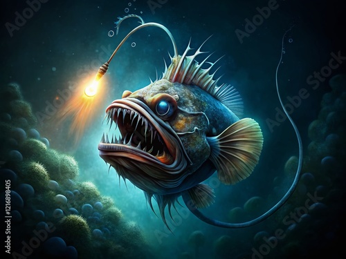 Deep Sea Anglerfish: Bioluminescent Predator in Abyssal Plain photo