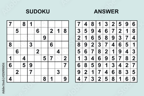 vector sudoku with answer 481, puzzle game with numbers