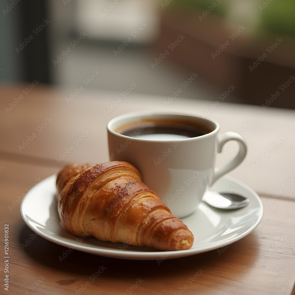 cup of coffee and croissant cup of coffee and croissant