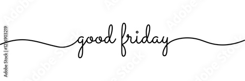 Calligraphic good friday text in ballpoint pen style isolated on white background. Rounded good friday sign in script text with small caps text . Vector Illustration.