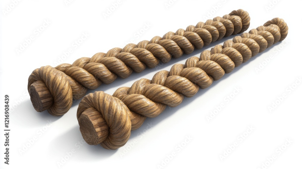 Realistic Twisted Ropes with Natural Texture on Clean Background Realistic Twisted Ropes with Natural Texture on Clean Background