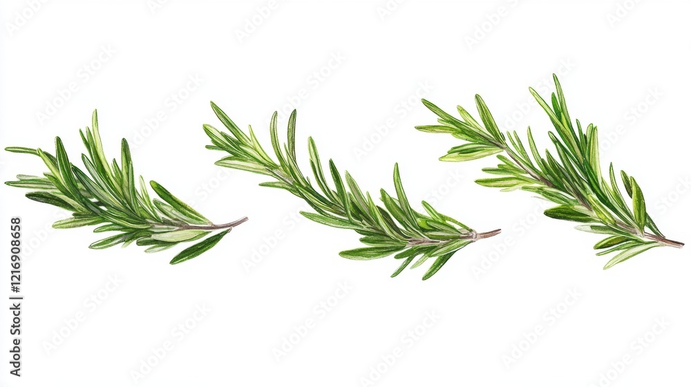 Fototapeta premium Fresh Green Rosemary Herb Illustration on White Background