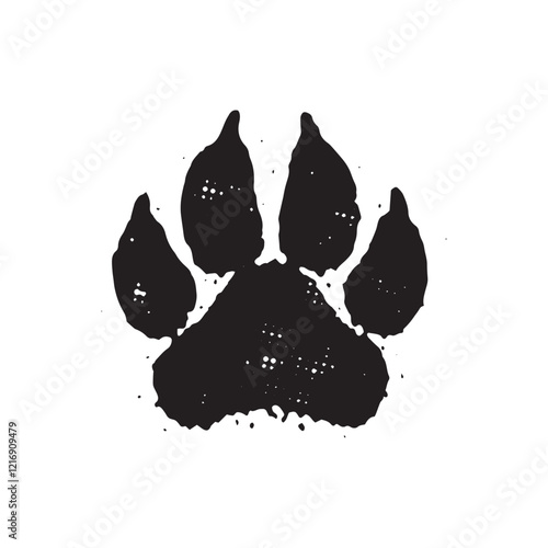 Grunge dog paw print concept. Dog footprint with distressed halftone texture design illustration, vector.