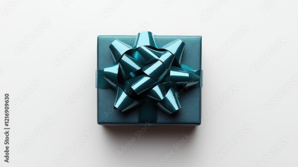 Elegant Blue Gift Box with Bow Isolated on White Background Elegant Blue Gift Box with Bow Isolated on White Background