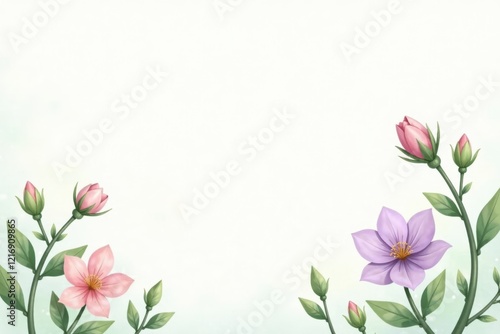 Elegant Floral Frame with Delicate Pink and Lavender Blooms, Perfect for Invitations, Cards, or Announcements