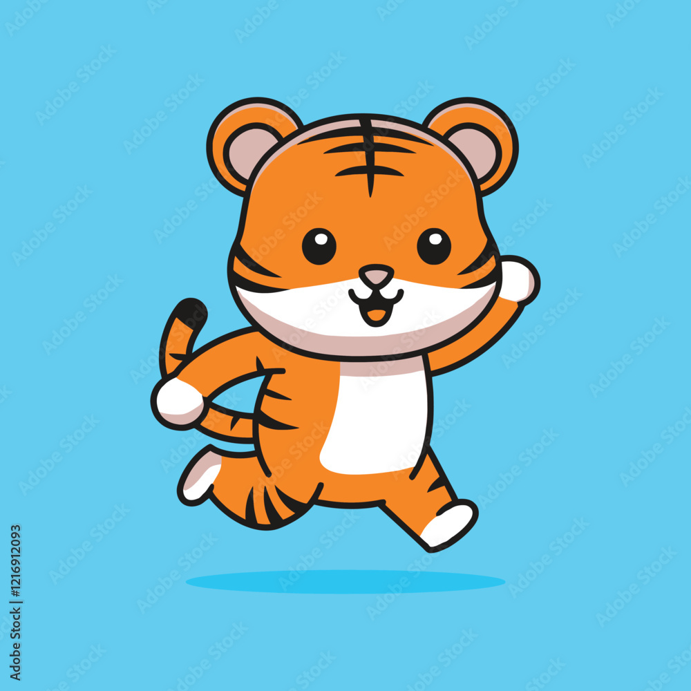Obraz premium Adorable Baby Tiger Cartoon Character Illustration in Vector
